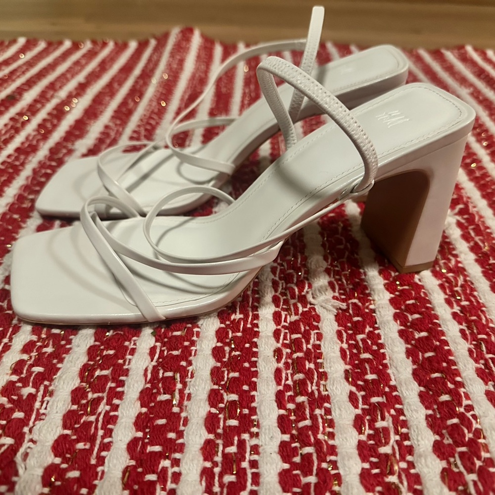 H&M White Strappy Block Heels
